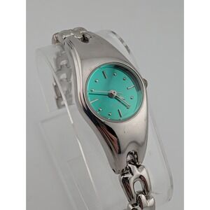 Women's Quartz Watch 20mm Case Green Dial Silver 6.5" Band- New Battery